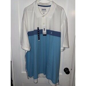 NWT Izod Mens 4XB White Blue Advantage Performance Stretch Polo Shirt